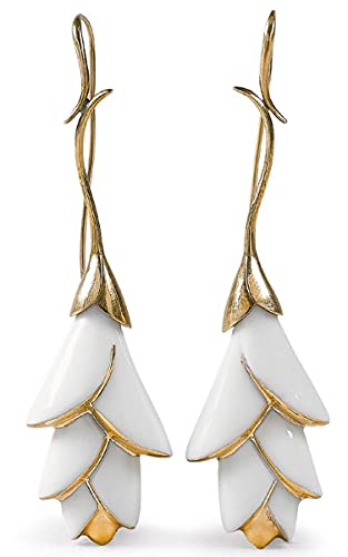Casa Padrino Luxus Damen Ohrringe Weiß/Gold - 18 Karat vergoldete Sterlingsilber Ohrringe mit feinstem spanischen Porzellan - Damen Ohrschmuck - Hochwertiger Damenschmuck