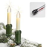 Hellum LED Lichterkette Weihnachtsbaum Made-in-Germany, Lichterkette mit Weihnachtskerzen mit Clip, 30 Lichter, beleuchtete Länge 2900cm, Kabel grün Schaft weiß, für außen mit teilbarem Stecker 845563