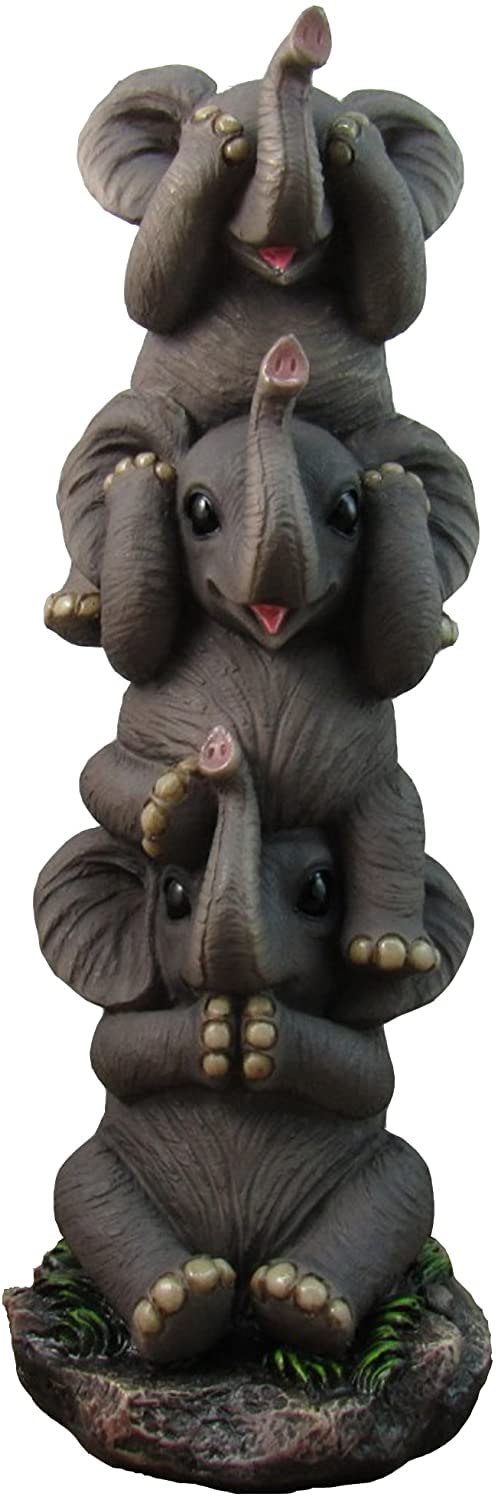 DWK - See No Evil Pachyderms – Stapelbare Baby-Elefanten sehen hören hören sprechen nichts böses dekorative Sammlerfigur Statue Safari Tierwelt Home Decor Garten Akzent 25,4 cm