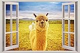 Wandaufkleber Poster Aufkleber 3D Wandbild Wandtattoo Alpakas -Fenster, Heimdekoration, Kunstwand, Tiere