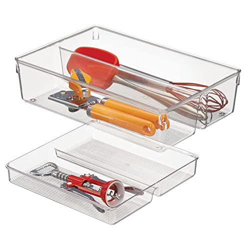 mDesign Schubladen-Organizer - zweiteilige Aufbewahrungsbox für die Küchenschublade - verschiebbarer Besteckeinsatz mit 4 Fächern für Küchenutensilien - aus beständigem Kunststoff