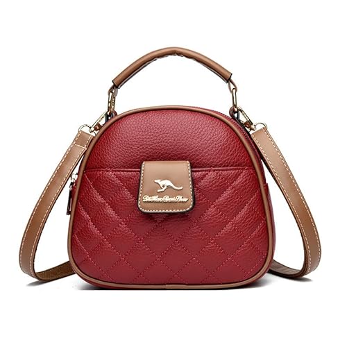 BHUJIA Taschen, Damentaschen, einfache Handtaschen, europäische und amerikanische große Kapazität, One-Shoulder-Crossbody-Taschen, kleine runde Taschen, rot, 22*8*19cm