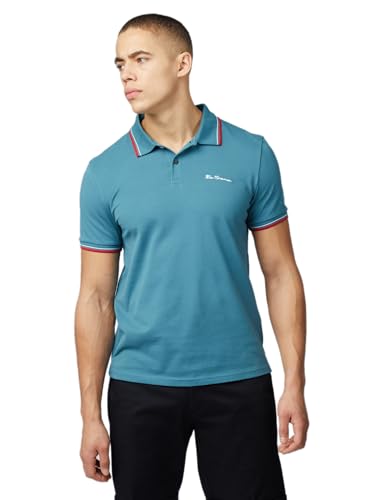 Ben Sherman Herren-Poloshirt, kurzärmelig, normale Passform, Blaugrün 2, L