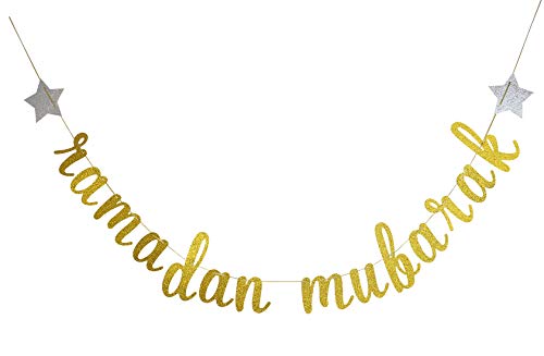 GGX Gold Ramadan Mubarak Banner mit Sternen - Ramadan Kareem, Hajj Mubarak Eid Festival Jubiläum Party Dekorationen