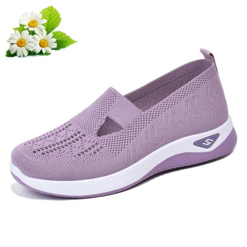 Women's Woven Breathable Soft Sole Shoes, 2024 New Women's Woven Orthopedic Breathable Soft Sole Shoes (Light Purple,10)