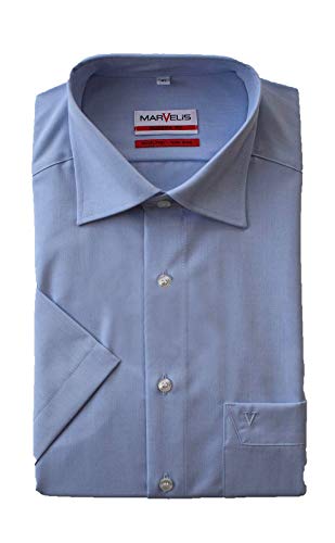 Marvelis Herren Hemd, Halbarm, Hellblau, Modern Fit Chambray, Bügelfrei, Knitterfrei, 100% Baumwolle, New Kent Kragen (46)