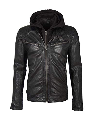 Herren Biker Lederjacke mit Abnehmbarer Kapuze - GBGorey 2 LASANV in schwarz (XXL, Black)