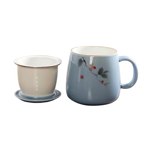 G-LIKE Porzellan Teetasse 3er Set Geschenkbox - Traditionelles Chinesisches Teegeschirr Persönliche Tasse Glasur Keramik Trinkgefäß mit Deckel und Sieb Geschenk für Damen Herren (Blau)