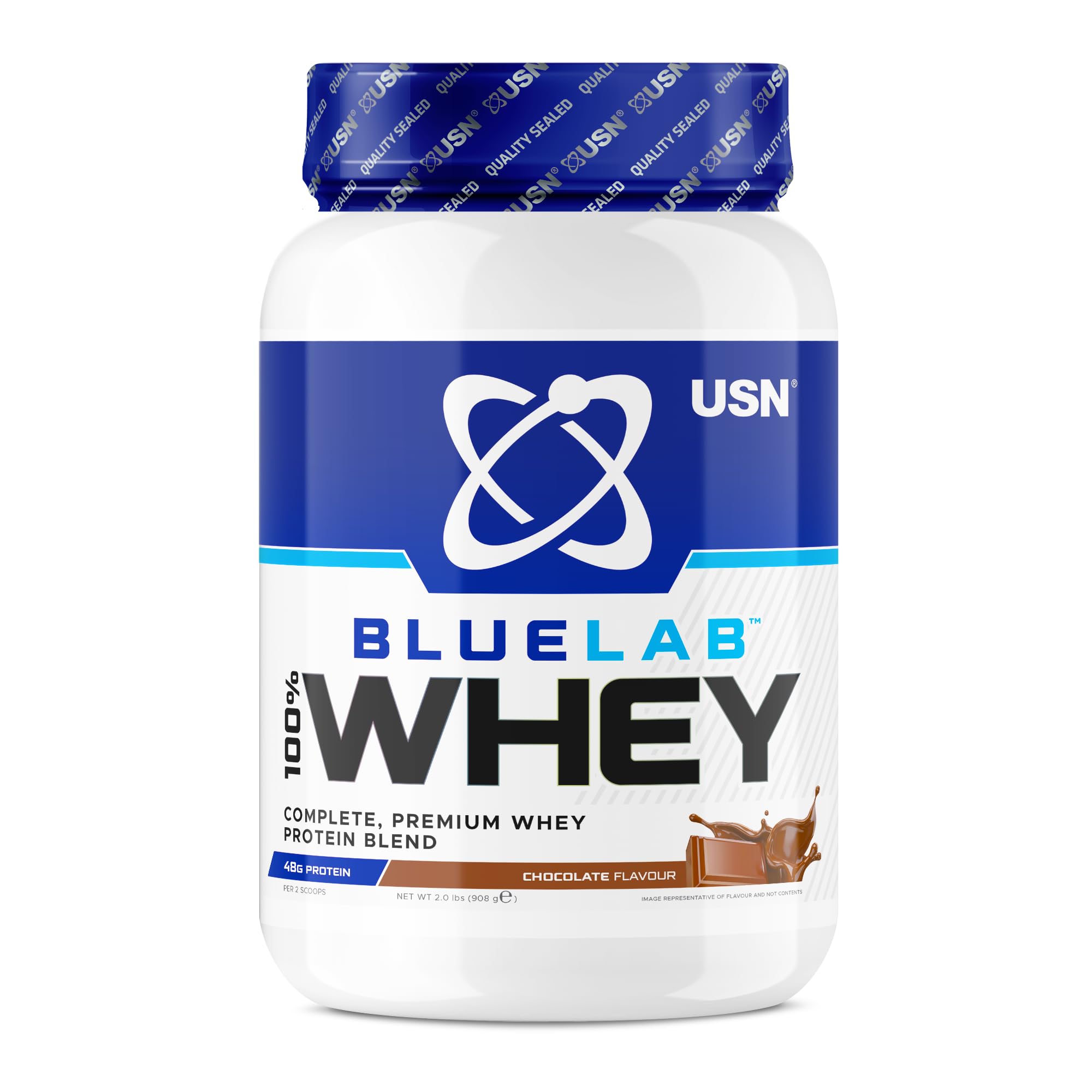 USN Blue Lab Whey Protein, Premium Molkenproteinpulver, wissenschaftlich entwickeltes Post-Workout Muskelaufbau Protein Pulver mit BCAAs, Schokolade, 908 g
