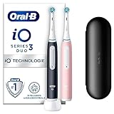 Oral-B iO Series 3 Elektrische Zahnbürste/Electric Toothbrush, Doppelpack, 2 Aufsteckbürsten, 3 Putzmodi für Zahnpflege, Designed by Braun, matt black/blush pink