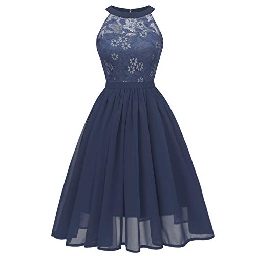 MMOOVV Abendkleid Damen Spitzenkleid Brautjungfer Elegant Party Cocktailkleid Chiffon Brautjungfernkleider Swing Kleid