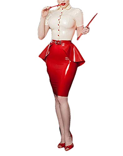 Sexy Frauen-Latex-weißes Hemd und rote Röcke mit Rock-rot_Xl.