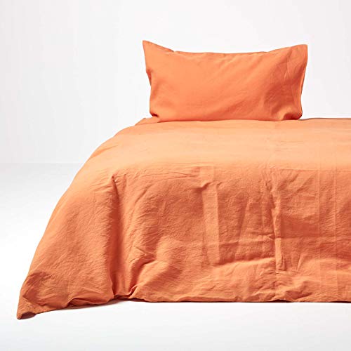Homescapes Leinen Bettwäsche 2-teiliges Set Orange Unifarben enthält Leinen Bettbezug 155 x 200 cm und Leinen Kissenbezug 80 x 80 cm 100% Reine Baumwolle und Französisches Leinen Mischung…