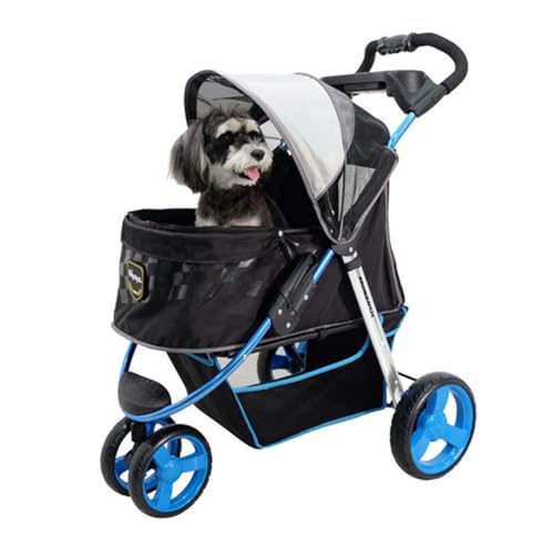 Großer Hundekinderwagen Reisekutsche Zusammenklappbarer Kinderwagen für Haustiere mit Aufbewahrungskorb, Getränkehalter Ideal für Hunde Und Mehrere Katzen (Color : Blue)
