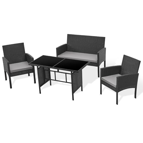 SVITA Brooklyn XL Polyrattan Essgruppe Lounge Garnitur Gartenmöbel Set Esstisch (Schwarz)