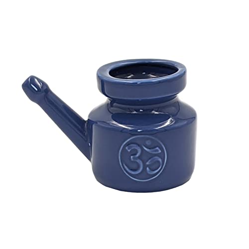 Biebri Neti Pot Nasenreinigungskanne, Nasenkännchen, Nasenspülkännchen aus Keramik, 400 ml, Blau