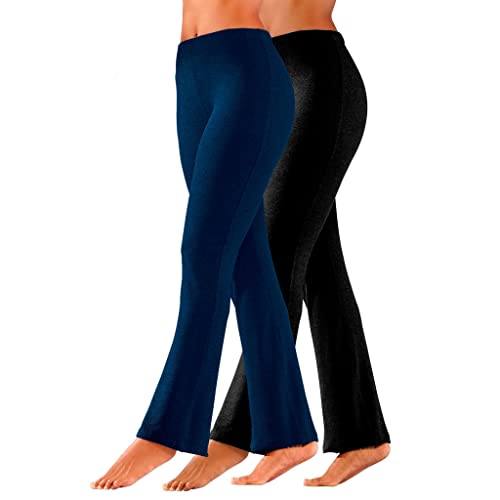 Damen 2 Pack Umstandshose Bootcut Yogahose Jazzpants mit Gesäßtaschen Schlaghose Schwangerschaftshose Farbe: schwarz/Marine Größe: XL