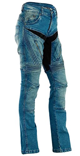 Bangla Damen Motorrad Hose Motorradhose Jeans Denim mit Protektoren blau 34 inch