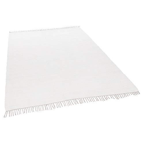 Dhurry | Fleckerl | Flachgewebe-Teppich aus 100% Baumwolle; handgewebt, waschbar, beidseitig verwendbar | 90 x 160 cm; Weiß | Happy Cotton
