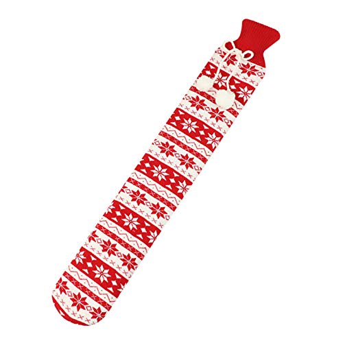 Lange Wärmflasche mit Bezug, warme Taille, warme Rückseite, Wärmflasche mit superweichem Strickbezug, 2 l, reines Naturkautschuk (52 cm A) für Rücken, Nacken, Beine (Weihnachtsstil)