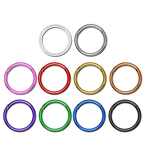 tumundo Piercing Ring Edelstahl Segment Septum Lippen Ohr Brust Nasen Augenbrauen Universal Clicker 11 mm Piercing-Schmuck, Modell:10 Farben Set