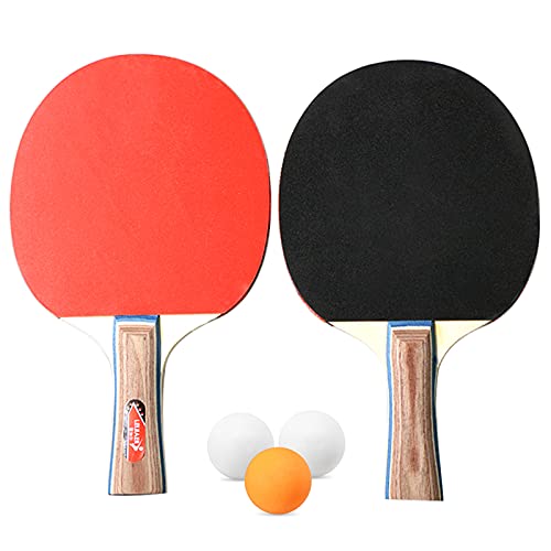 DZQUY Tischtennisschläger Ping-Pong-Schläger tragbar 2-Spieler-Set-Tisch-Tennis-Fledermäuse mit 3 Ping-Pong-Bällen für Familienaktivitätsschule und Sportverein,Rot,Long Handle