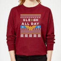 Wonder Woman 'Sleigh All Day Women's Christmas Sweatshirt - Burgundy - XS - Burgundy