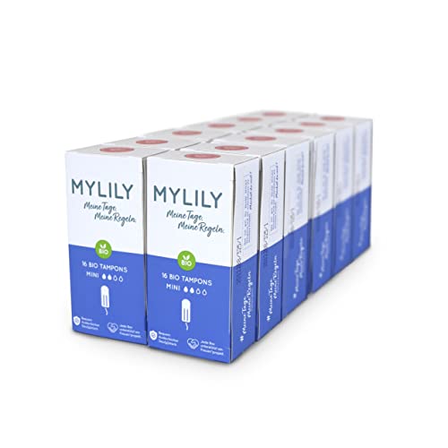 MYLILY® Bio Tampons | 100% Bio-Baumwolle | 0% Chemie | verschiedene Größen | 16 Tampons | zuverlässiger Schutz | leichtes Einführen (12er Pack Mini (192 Tampons))