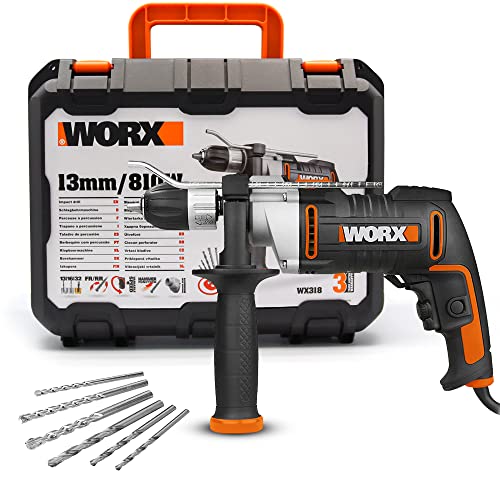 WORX WX317 Schlagbohrmaschine 600W mit stufenloser Drehzahlregulierung, Tiefenanschlag, werkzeuglosem Bohrfutter, Zusatzhandgriff u.v.m - für präzises Bohren in Holz, Beton & Stahl