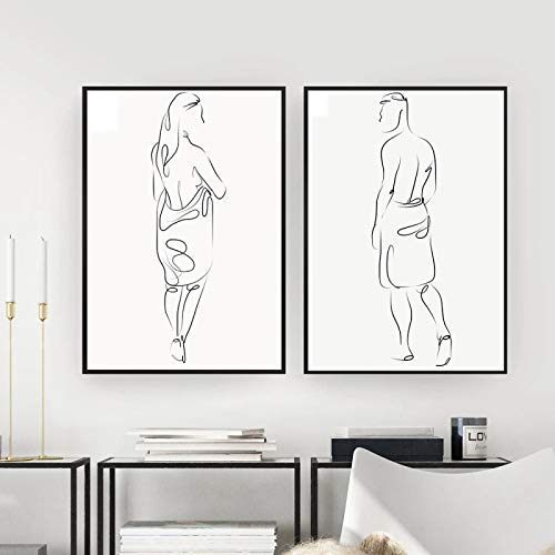 Nordic Badezimmer Figur Strichzeichnungen Frau Körperkunst Leinwand Gemälde Zeichnung Poster und Drucke für Wohnzimmer Dekoration 40x60cmx2 Rahmenlos
