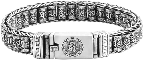 Modisches Retro-Armband, handgefertigte Passepartout-Transferperlen aus Silber for Herren und Damen, Vintage-Stil, buddhistische Mantra-Drehzylinderkette mit sechs Zeichen ( Color : Silver_20 22cm )