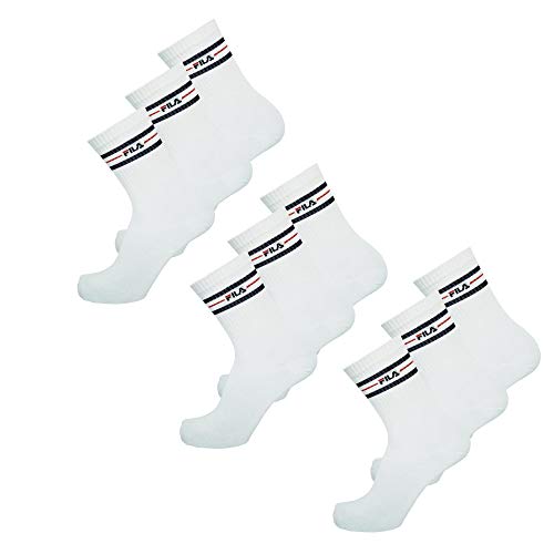 Fila Unisex Socken, 9 PAAR Sportsocken, Einfarbig, gestreift, (3x 3er Pack) (Weiß (300), 35-38 - 9 Paar)