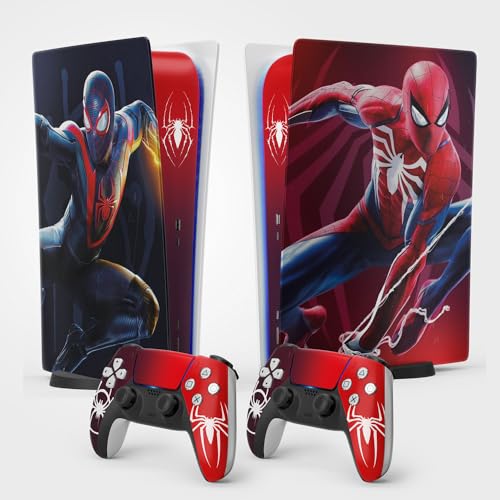 PS5 Spider Sticker, Aufkleber für Playstation 5, Konsole und Controller, Standard Edition Digital, Skin Miles Moralles (2 Controller)
