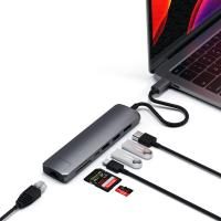 SATECHI Schlanker USB-C Multi-Port-Adapter mit Ethernet - 4K HDMI, Gigabit Ethernet, USB-C PD-Ladefunktion - Kompatibel mit MacBook Pro 2019, iPad Pro 2018 und andere (Space Grau)