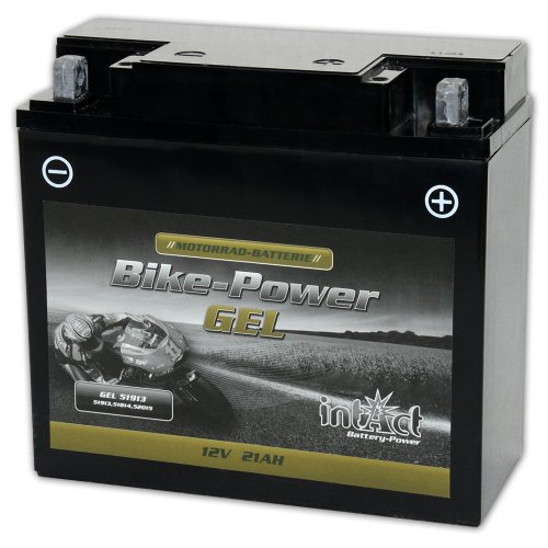 intAct - GEL MOTORRADBATTERIE | Batterie mit +30% Startleistung. Für Roller, Motorrad, Quad, Rasentraktor | Bike-Power GEL51913, 0, 12V Batterie, 21 AH (c20), 300 A (EN) | Maße: 185x80x170mm