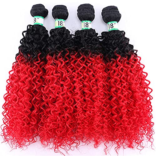 Haarverlängerungen Double Color Afro Kinky Curly Hair Weave Bündelt Hochtemperatur-Synthetische Brasilianische Haarverlängerungen Für Schwarze Frauen-T1B/Rot_16 16 18 18 Zoll