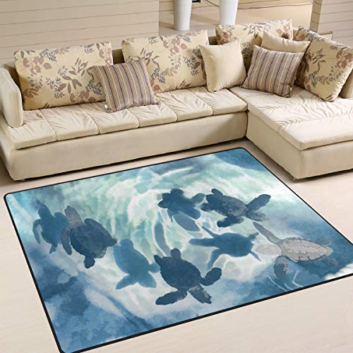 Use7 Aquarell-Teppich mit Schildkröten-Motiv, für Wohnzimmer, Schlafzimmer, Textil, Mehrfarbig, 160cm x 122cm(5.3 x 4 feet)