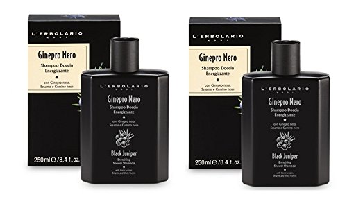Die Erbolario – Wacholder schwarz Shampoo Dusche Belebende 2 Packungen 250 ml & # Modus; reinigend & # Modus; feuchtigkeitsspendend & # Modus; belebend