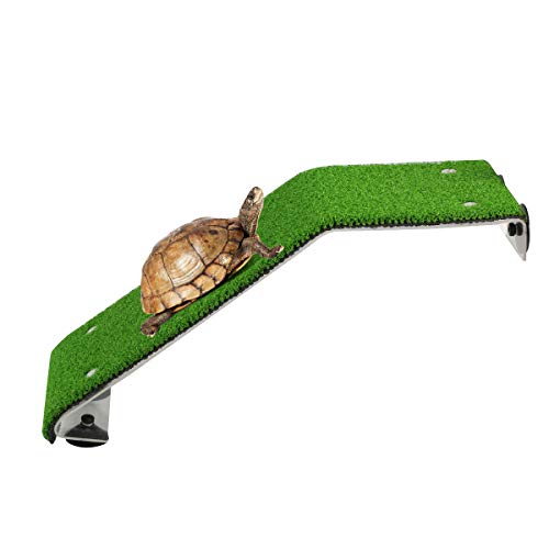 iFCOW Schildkrötenrampe für Aquarien, Schildkröte, Sonnenplattform, Aquarium, Rampe Leiter, lebensecht, grüner Rasen, Ruhe Terrasse
