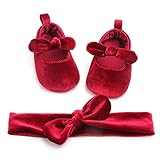 Carolilly Baby-Schuhe, für erste Schritte, Bowknot, für Babys, Prinzessinnen, rutschfest, mit Stirnband, Rot 6-12 Monate