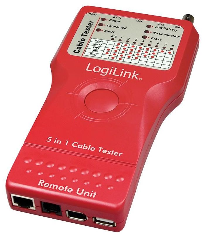 LogiLink Kabeltester 5-in-1, mit Remote Einheit, rot