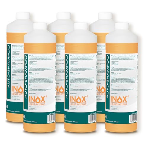 INOX® Nano Line Autoshampoo Konzentrat 6 x 1L mit Lotuseffekt - Fahrzeugreiniger Wash & Wax - Für Glanz & Schutz
