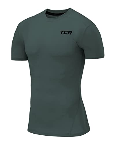 TCA Herren Pro Performance Shirt, Thermo, schnelltrocknendes Sportshirt, kurzärmliges und elastisches Funktionsshirt mit Passform Kompression - Dunkelgrün, XL