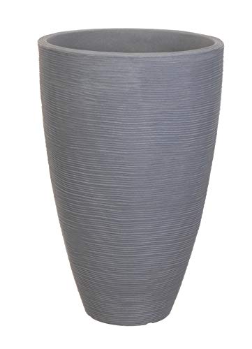 Spetebo Blumenkübel im Rillen Design - 39,5 x 60 cm - Kunststoff Pflanzkübel Blumentopf rund für Innen und Außen (Grau - 60 cm)