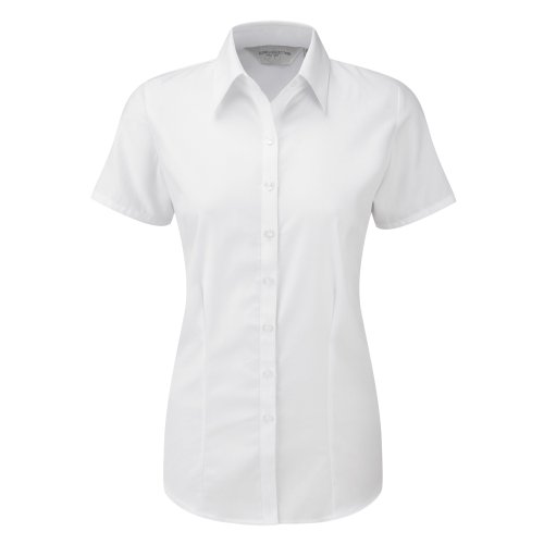 Russell Damen Bluse/Hemd mit dezentem Fischgrätenmuster, kurzärmlig (2XLarge) (Weiß)