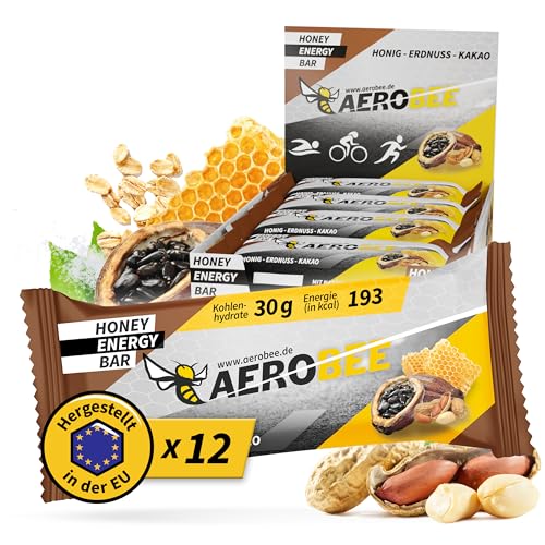 AEROBEE Energy Bar - Erdnuss & Kakao 12x50g - 100% Natürlicher Energie Riegel aus Honig – Energy Bar Laufen, Rennrad Nahrung, Triathlon Riegel – Einzigartig im Geschmack (Erdnuss & Kakao)