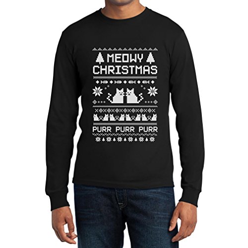Meowy Christmas Langarm T-Shirt Schwarz XX-Large - Süsse Weihnachts Kätzchen