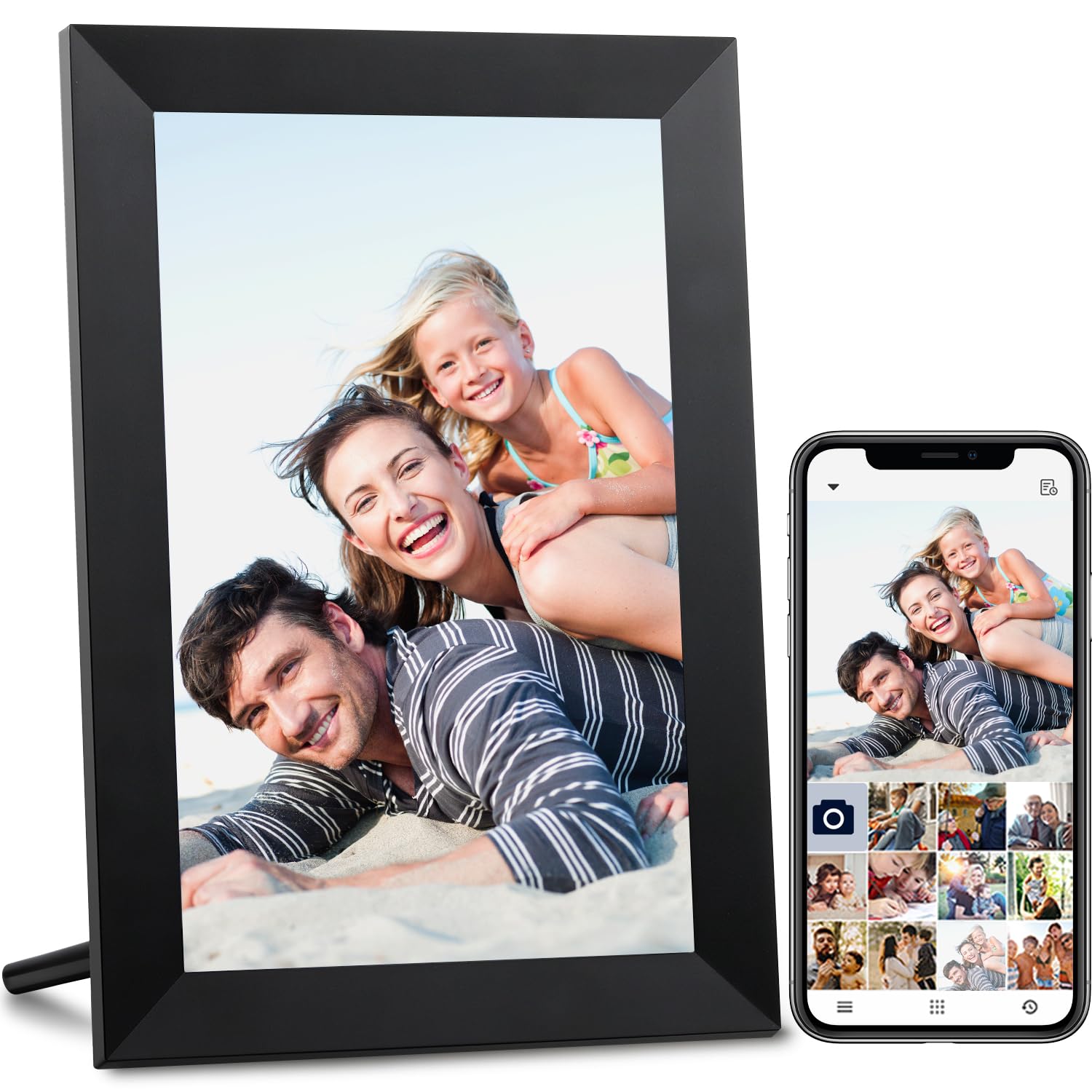 AEEZO WiFi Digitaler Bilderrahmen 10.1 Zoll IPS Touchscreen, Automatische Drehung, Einfache Einrichtung zur Gemeinsamen Nutzung von Fotos und Videos, 16 GB Digitale Bilderrahmen(Schwarz)
