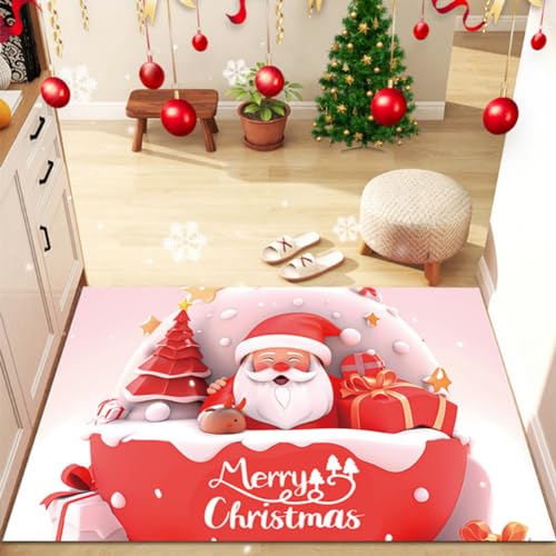 ISOLAY Weihnachtliche Cartoon-Fußmatte, Fußmatte, Urlaubsdekoration, Badezimmer, rutschfeste Matte, geeignet für Zuhause, Büro und so weiter (3,60 x 90 cm)