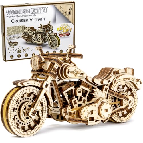 WOODEN.CITY Holzmodellbausatz Cruiser V-Twin, Mechanisch 3D Puzzle, Brettspiele Erwachsene, Holzpuzzle Erwachsene - DIY Spielzeug, Laser Cut Hobby, Ideal Geschenk und Dekoration für Erwachsene